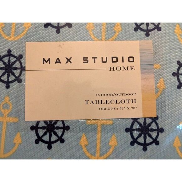 Max Studio Nautical Anchor Ship Wheel on Blue Tablecloth 52 x 70 inch Polyester - Picture 4 of 5